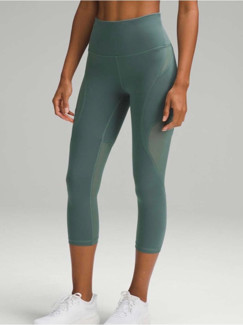 Lululemon Wunder Train Mesh Panel High-Rise Crop 21 Medium Forest W6CPAS Mesh 10 - Picture 1 of 14